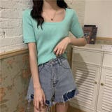 ミント | UネックカラーTシャツ カットソートップス Tシャツ | Beststore