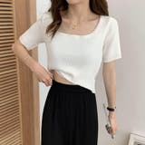 ホワイト | UネックカラーTシャツ カットソートップス Tシャツ | Beststore