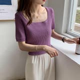パープル | UネックカラーTシャツ カットソートップス Tシャツ | Beststore
