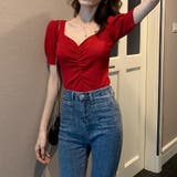 レッド | ニットソー半袖 ショートｖネック ニットソー | Beststore