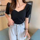 ブラック | ニットソー半袖 ショートｖネック ニットソー | Beststore