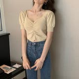 ベージュ | ニットソー半袖 ショートｖネック ニットソー | Beststore