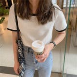 ホワイト | バイカラーリブカットソー 韓国ファッション tシャツ | Beststore