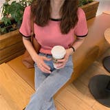 ピンク | バイカラーリブカットソー 韓国ファッション tシャツ | Beststore