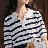 ブラックストライプ | ポロシャツ Vネック 半袖 | Beststore