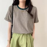 グリーン | バイカラーボーダーTシャツ 韓国ファッション tシャツ | Beststore
