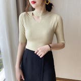 アイボリー | サマーニット 半袖 デコルテ開き | Beststore