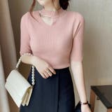 ピンク | サマーニット 半袖 デコルテ開き | Beststore