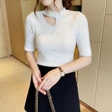 ホワイト | サマーニット 半袖 デコルテ開き | Beststore