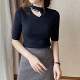 ブラック | サマーニット 半袖 デコルテ開き | Beststore