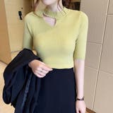 マスタード | サマーニット 半袖 デコルテ開き | Beststore