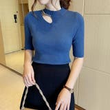 ダークブルー | サマーニット 半袖 デコルテ開き | Beststore