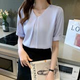 トップスマットサテン シャツブラウス Vネック | Beststore | 詳細画像9