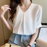 トップスマットサテン シャツブラウス Vネック | Beststore | 詳細画像5