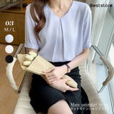ライトブルー | トップスマットサテン シャツブラウス Vネック | Beststore