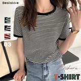 ブラック | バイカラーボーダーTシャツ 韓国ファッション tシャツ | Beststore