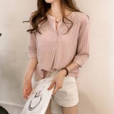 ピンク | ストライプ シャツブラウス 半袖 | Beststore