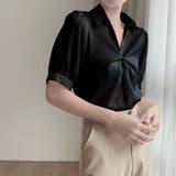 ブラック | トップス半袖ブラウス マットサテン ブラウス | Beststore