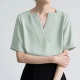 ライトグリーン | キーネック 半袖 シャツブラウス | Beststore