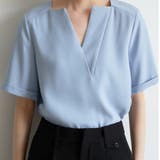 スカイブルー | キーネック 半袖 シャツブラウス | Beststore