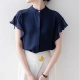 ふんわり シフォンブラウス フリル袖 バンドカラー 半袖 前開き 薄手 | Beststore | 詳細画像8 