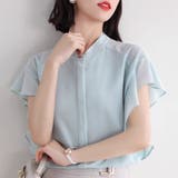 ふんわり シフォンブラウス フリル袖 バンドカラー 半袖 前開き 薄手 | Beststore | 詳細画像2 