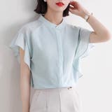 ふんわり シフォンブラウス フリル袖 バンドカラー 半袖 前開き 薄手 | Beststore | 詳細画像3 