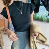 ブラック | フェミニン リブニットハイネック サマーニット 半袖 トップス | Beststore