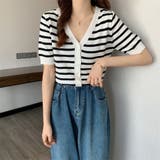 Vネック ボーダー柄 半袖サマーニットカーディガン | Beststore | 詳細画像10 
