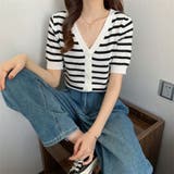 Vネック ボーダー柄 半袖サマーニットカーディガン | Beststore | 詳細画像11 