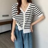 Vネック ボーダー柄 半袖サマーニットカーディガン | Beststore | 詳細画像12 