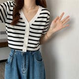 Vネック ボーダー柄 半袖サマーニットカーディガン | Beststore | 詳細画像14 