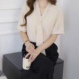 【洗練された大人の気品】ゴールドメタルアクセント Vネック ボウタイ風シフォンブ… | Beststore | 詳細画像9