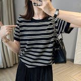 ブラック | サマーニット ボーダー柄 トップス | Beststore