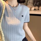 ハート刺繍 配色サマーニットトップス 半袖 | Beststore | 詳細画像6 