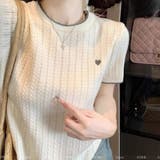 ハート刺繍 配色サマーニットトップス 半袖 | Beststore | 詳細画像2 