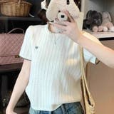 ハート刺繍 配色サマーニットトップス 半袖 | Beststore | 詳細画像3 