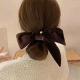 ブラウン | ベロア ビッグリボンシュシュ 上品な光沢感とボリューム感 ヘアアクセサリー | Beststore