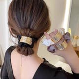 メタルバックル付サテンシュシュ ヘアゴム ニュアンスゴールド ヘアアクセサリー | Beststore | 詳細画像1 