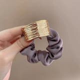 メタルバックル付サテンシュシュ ヘアゴム ニュアンスゴールド ヘアアクセサリー | Beststore | 詳細画像7 