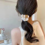 アイボリー | メタルバックル付サテンシュシュ ヘアゴム ニュアンスゴールド ヘアアクセサリー | Beststore