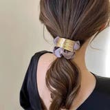 パープル | メタルバックル付サテンシュシュ ヘアゴム ニュアンスゴールド ヘアアクセサリー | Beststore