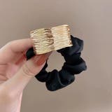 メタルバックル付サテンシュシュ ヘアゴム ニュアンスゴールド ヘアアクセサリー | Beststore | 詳細画像5 