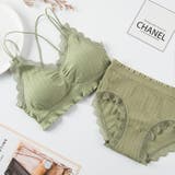 グリーン | 上下セット リブリボン ブラ＆ショーツ | Beststore