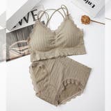 モカブラウン | 上下セット リブリボン ブラ＆ショーツ | Beststore