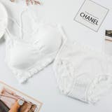 ホワイト | 上下セット リブリボン ブラ＆ショーツ | Beststore