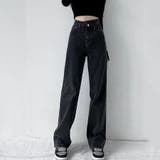 チャコールブラック | ストレートデニム ウエストレイヤード風 デニムパンツ | Beststore