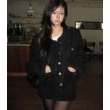 ブラック | フリンジ ツイード ジャケット | Bifrost