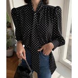 ブラック | ドット ネックリボン ブラウス | Bifrost
