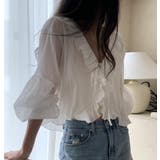 透け感 フリル クロップド ブラウス | Bifrost | 詳細画像1 